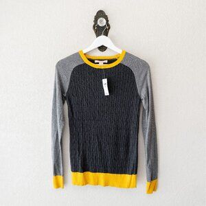Banana Republic NWT Gray Ribbed Sweater Yellow Trim Crewneck XS $60
